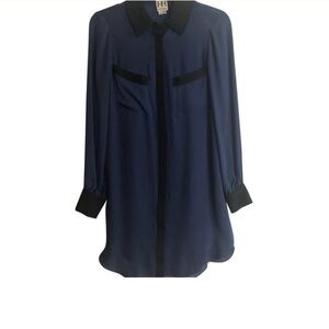 Haute Hippie Long Sleeve Navy Button Down Dress